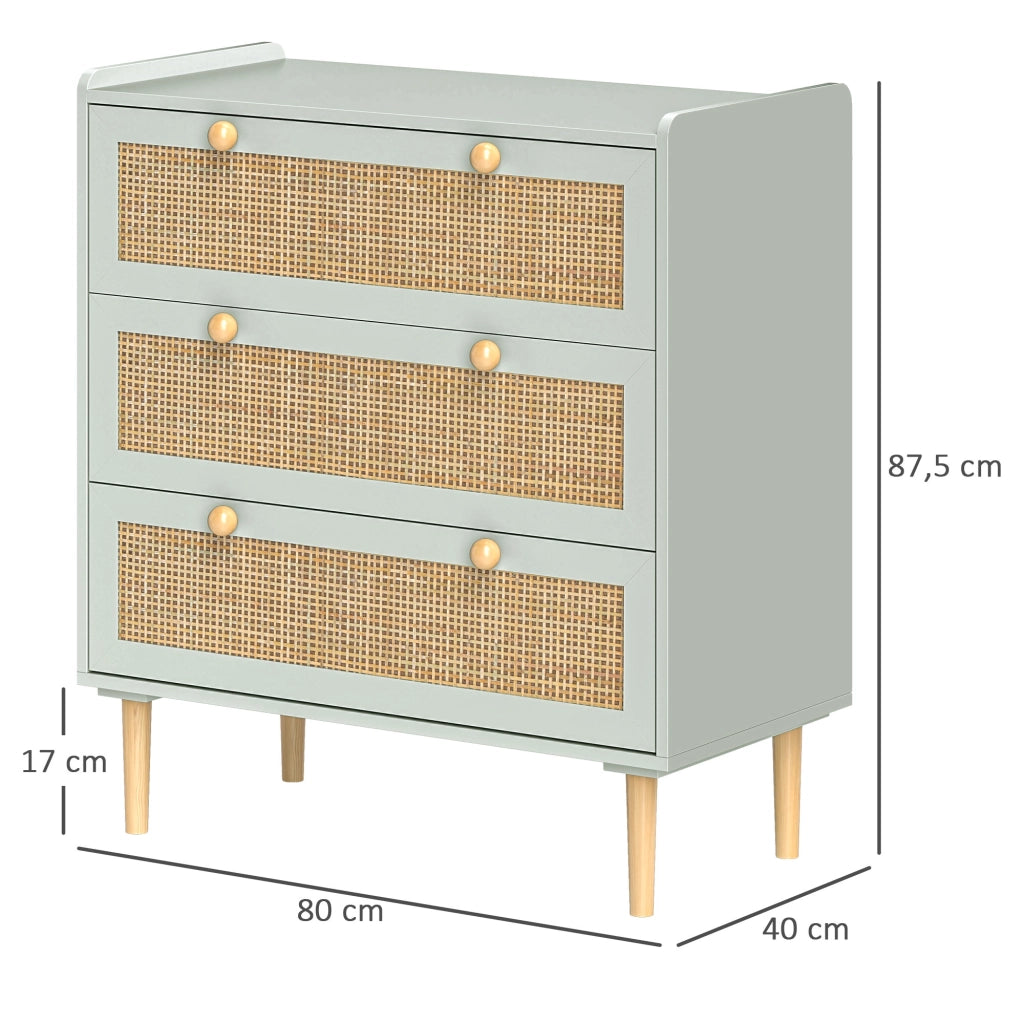 Cassettiera design boheme in rotino con 3 cassetti ¨C zephmum ¨C verde oliva