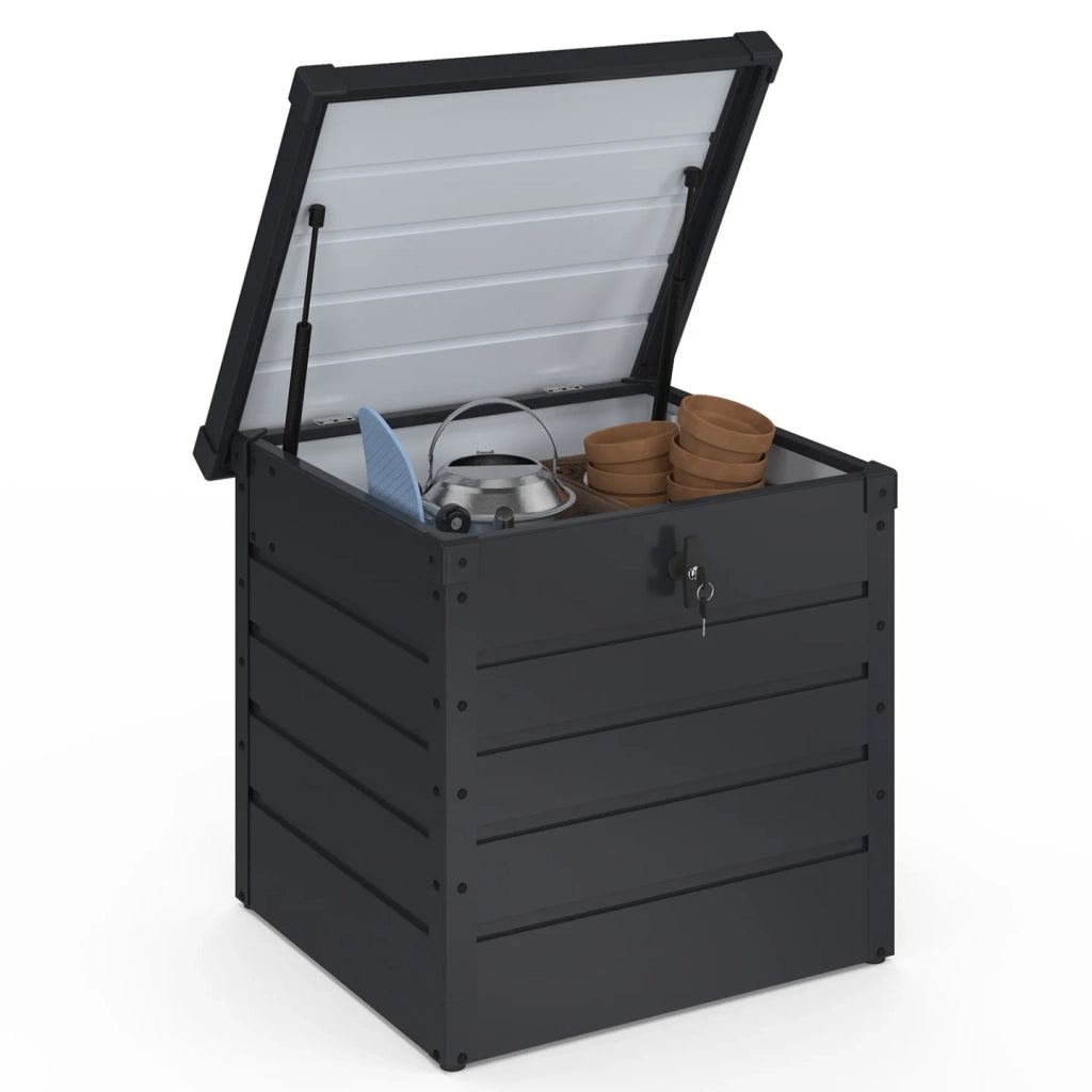 IDMarket - Baule contenitore metallico con serratura grigio antracite per giardino 200L