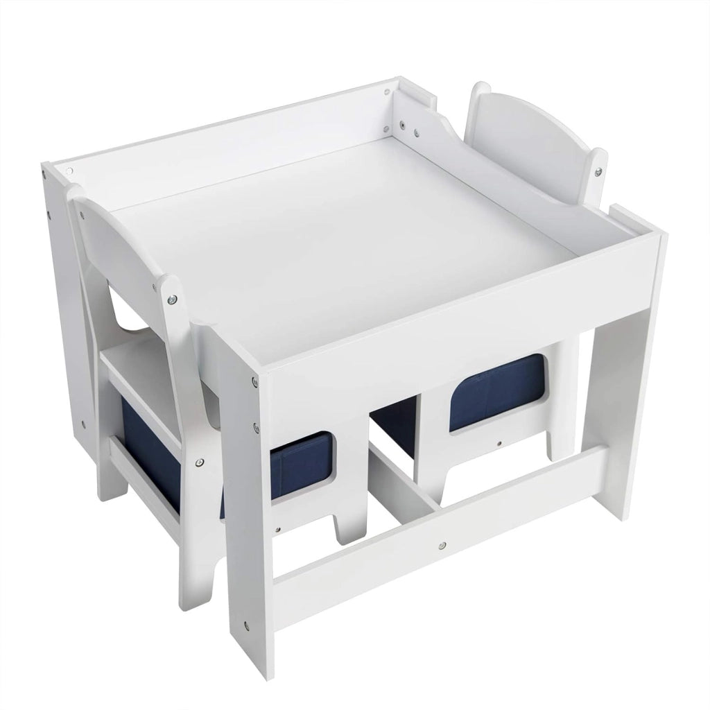 Set di Tavolo e Sedie di Prima Infanzia Quadrato con Lavagna da Giocare 3 in 1 Mobili Scrivania Versatile per Cameretta Sala Regalo Creativo per Bimbi 2-6 Anni Colore Bianco e Grigio