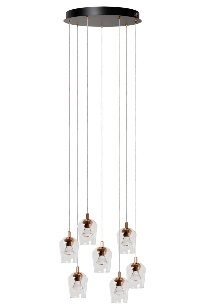 Lampada sospesa BERLIANE 7x LED vetro oro nero Lucide