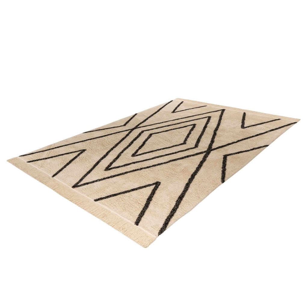Tappeto in cotone Mylen con motivo a rombi crema e nero