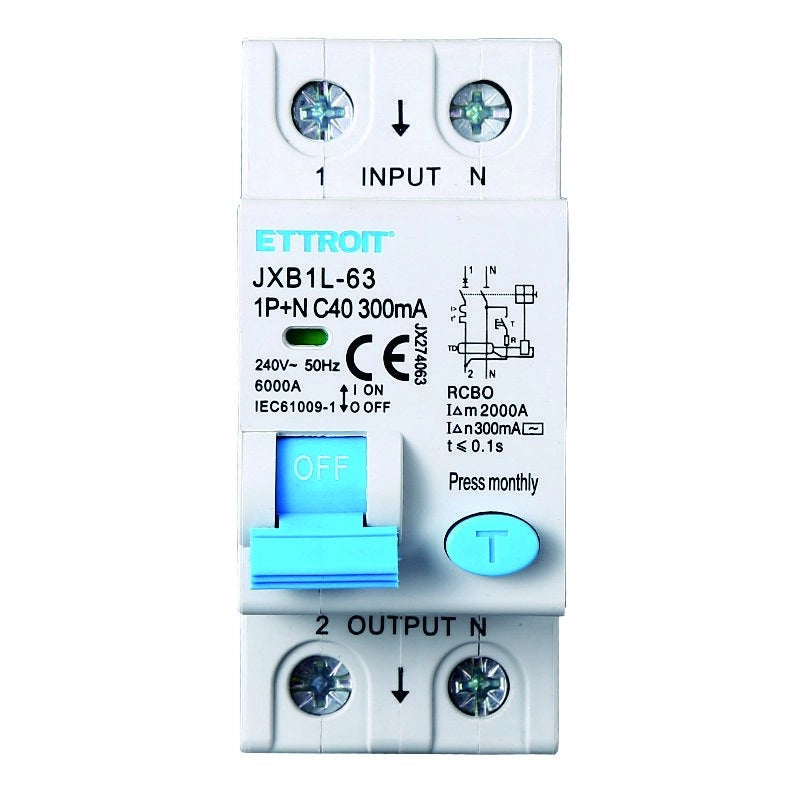 Interruttore Magnetotermico Differenziale 1P+N 40A 6KA 300mA 220V Occupa 2 Moduli DIN