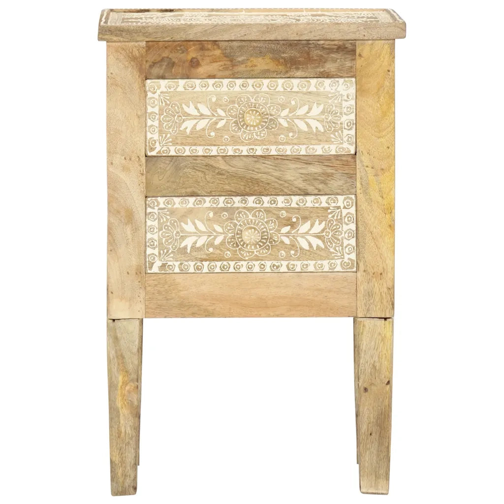 Comodino Dipinto a Mano-Tavolino da notte 40x30x60 cm in Legno Massello di Mango