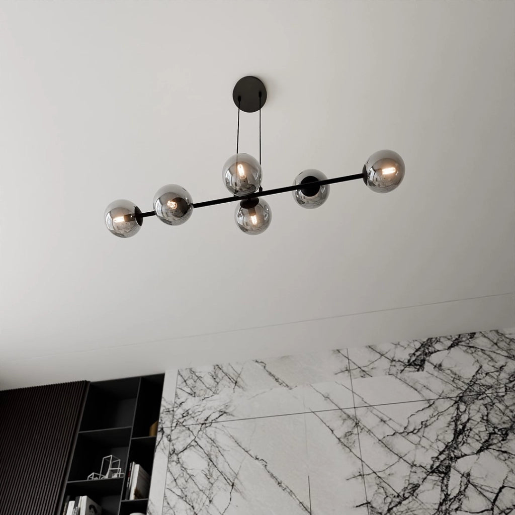 Lampadario Emibig Rossi 6 luci E14 nero vetro 110cm