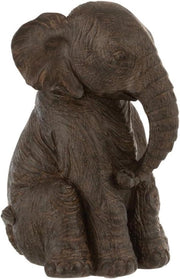 Decorazione Decorativa Figura Elefante - Accessorio di Stile e Occhiolino - 23 cm Alto - Marrone Scuro - Elefante Seduto decorazione per finestra e mensola