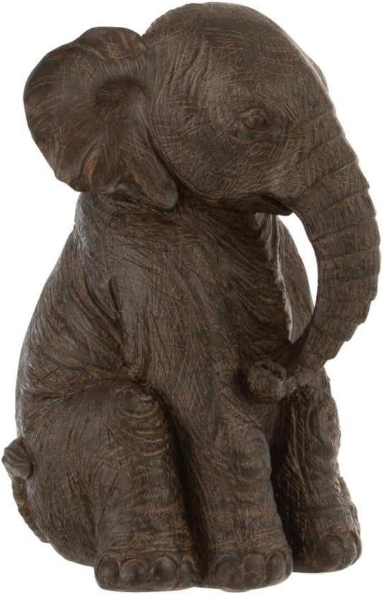 Decorazione Decorativa Figura Elefante - Accessorio di Stile e Occhiolino - 23 cm Alto - Marrone Scuro - Elefante Seduto decorazione per finestra e mensola