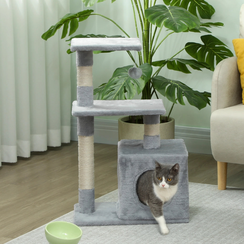 Tiragraffi per Gatti ¨C Xylo ¨C 81,5 cm con Piattaforme e Grotta Grigio