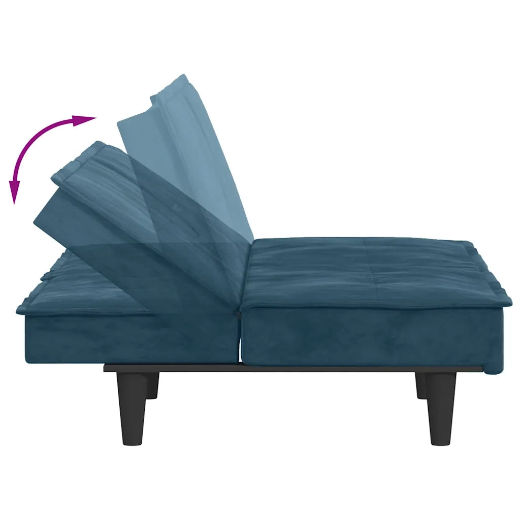 Divano Letto con Portabicchieri in Velluto Blu