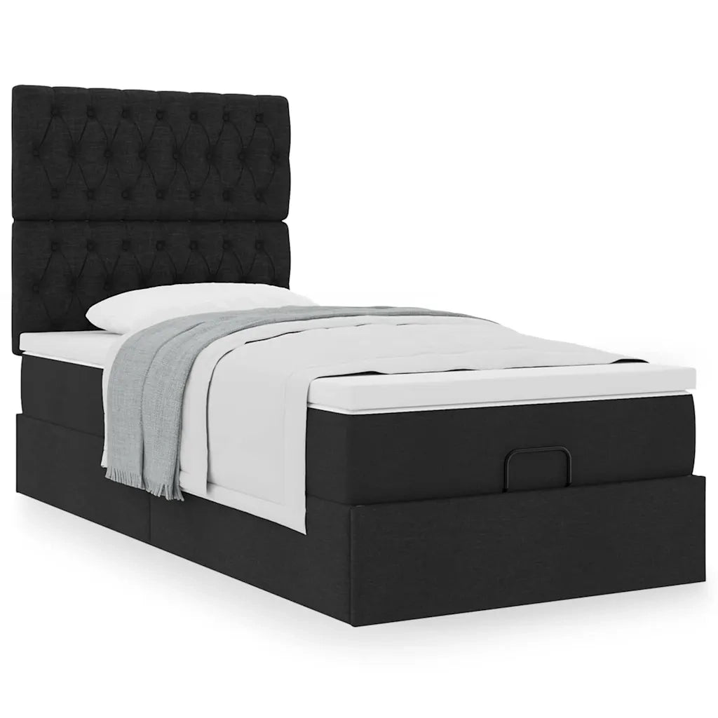 Pouf Letto con Materasso Nero 100x200 cm in Tessuto 3313218