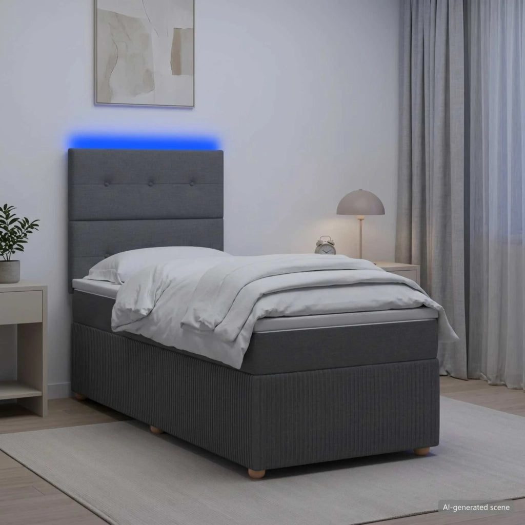 Letto Box Spring LED con Materasso Grigio Scuro 90 x 190 cm 3456152