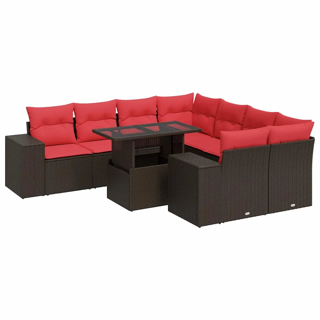 Set Divani Giardino 9 pz con Cuscini Marrone Polyrattan Acacia 3326775