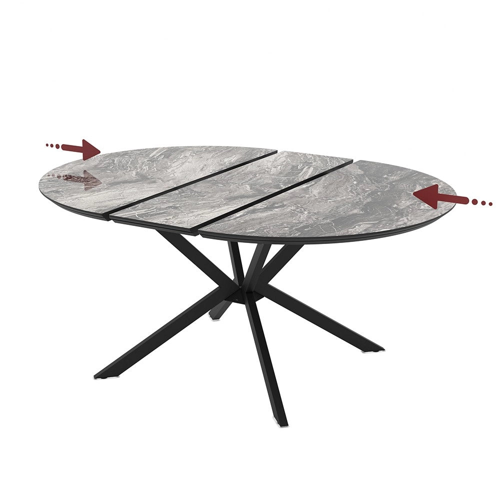 Tavolo rotondo allungabile Dobok piano effetto marmo nero arabesque lucido 126x126x76H