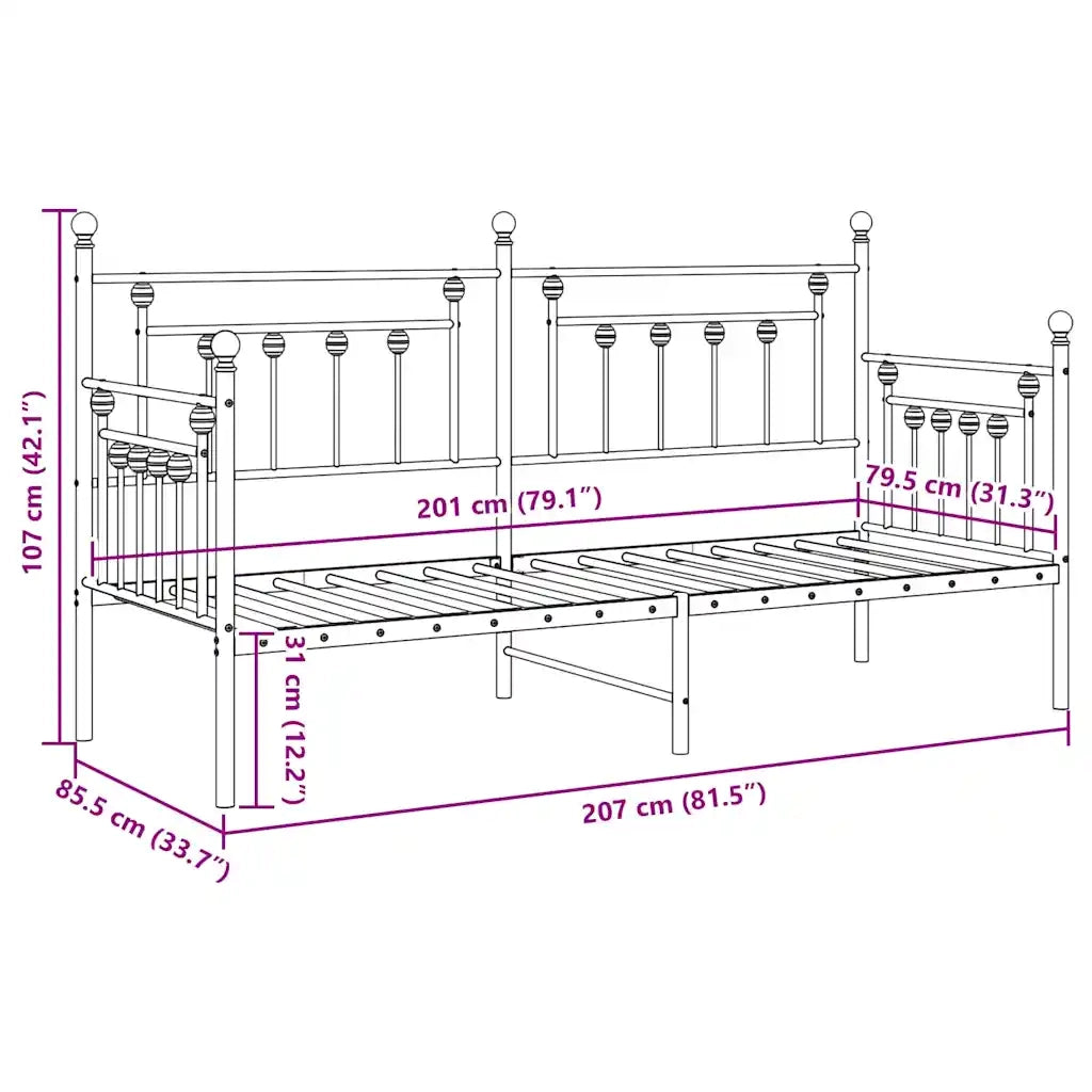 Struttura per letto di giorno-Giroletto Bianco 80 x 200 cm Acciaio 987884