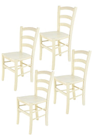 Set 4 Sedie Venice Tommychairs, robusta struttura in legno di faggio verniciata in anilina bianca e seduta in legno
