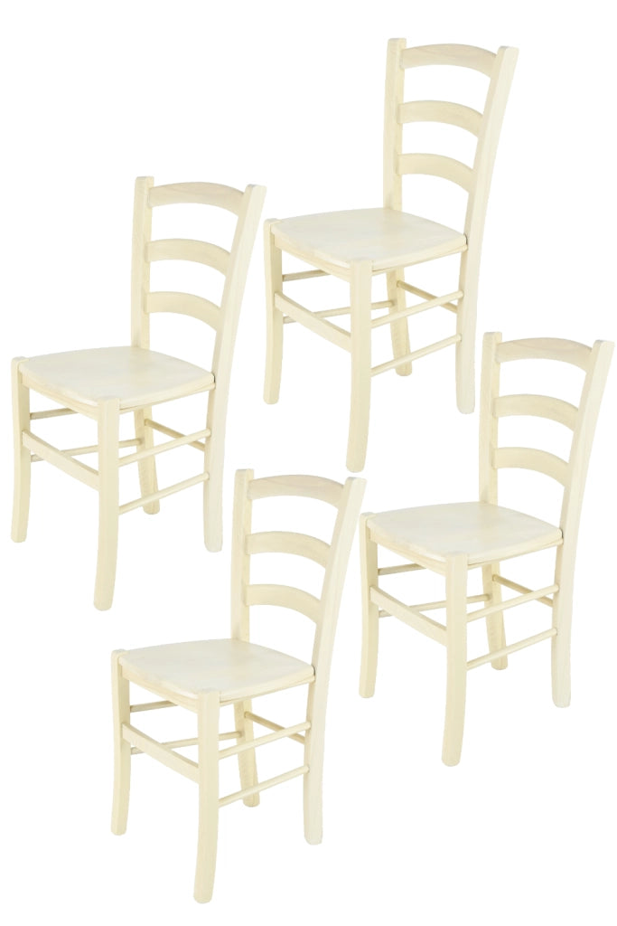 Set 4 Sedie Venice Tommychairs, robusta struttura in legno di faggio verniciata in anilina bianca e seduta in legno