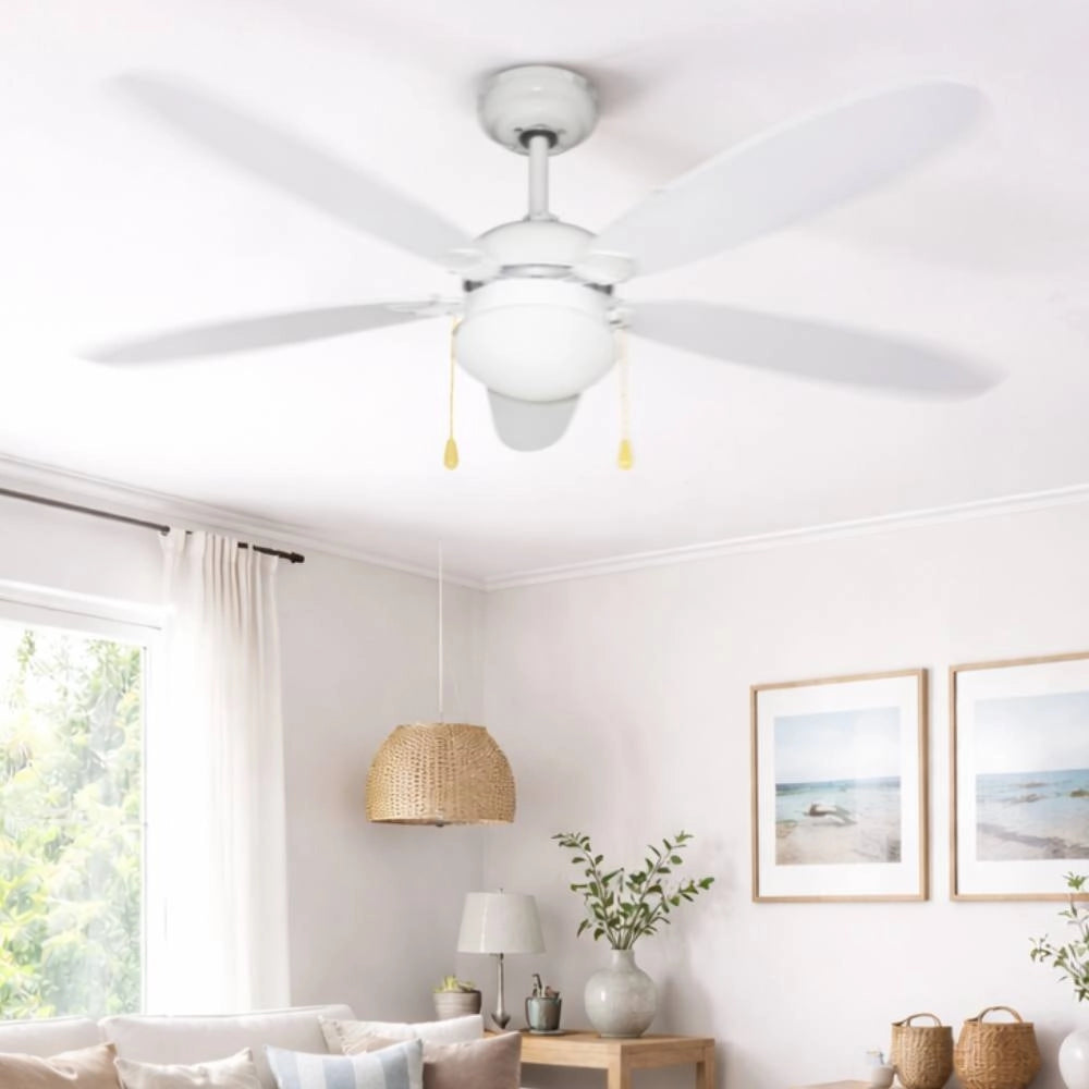 Ventilatore a soffitto di varie colorazioni con luce zephir 5 pale in legno, 3 velocità *** colore bianco, confezione 1