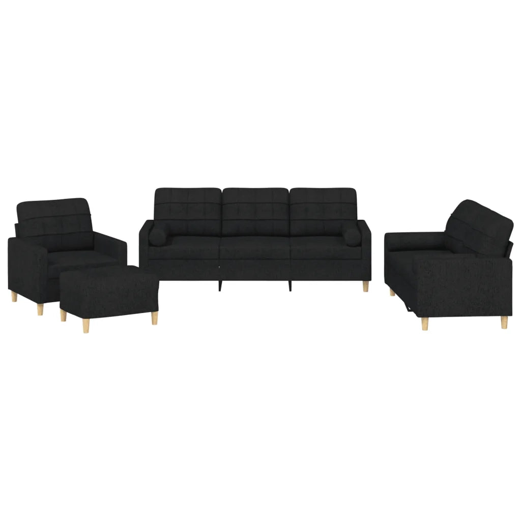 Set Divani 4 pz con Cuscini Nero in Tessuto 3201270