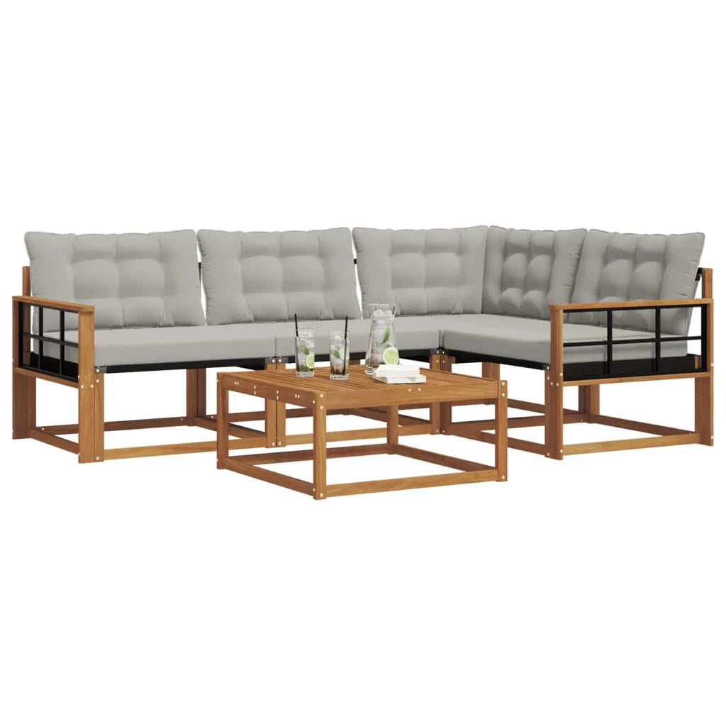 Set di divani da esterno 5 pcs Grigio Naturale e Chiaro