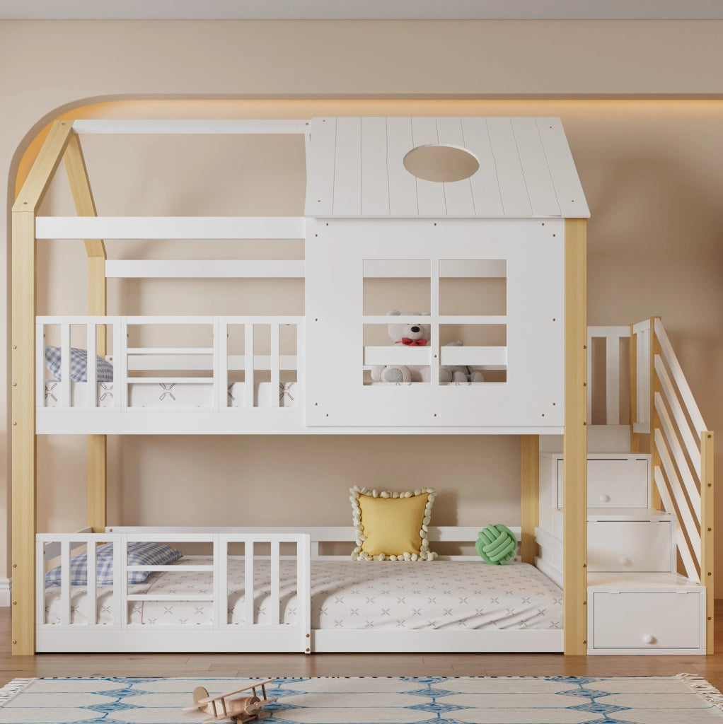 Letto a castello per bambini con scala contenitore 90x200 cm