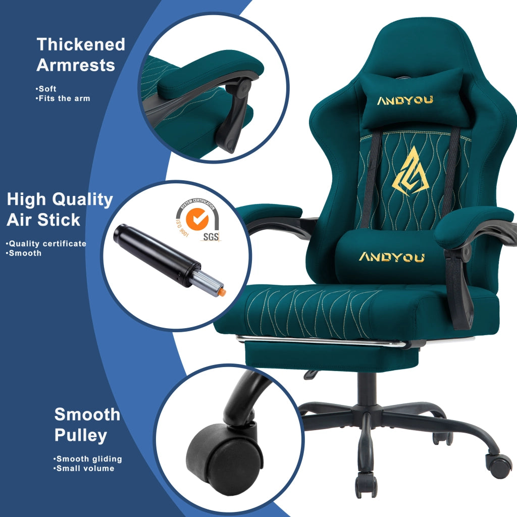 Sedia da gaming con poggiapiedi ¨C zephmum ¨C imbottita, similpelle, blu navy