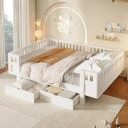 Letto a piattaforma per cameretta con spondine alte e due cassetti, in legno massiccio e MDF bianco 140 × 200 cm