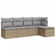 Set Divano da Giardino 5 pz | Set Salotto da Giardino con Cuscini Beige in Polyrattan