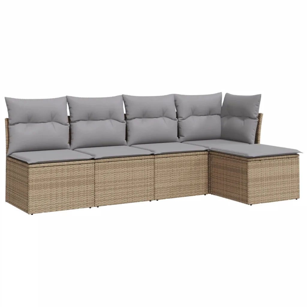 Set Divano da Giardino 5 pz | Set Salotto da Giardino con Cuscini Beige in Polyrattan