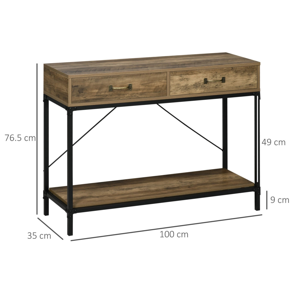 Tavolo consolle da ingresso vintage marrone e nero con 2 cassetti 100x35x76,5 cm