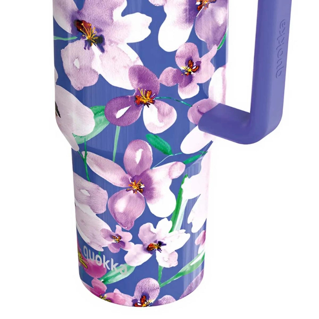Bicchiere Termico 1200 ml con Cannuccia con Motivo Floreale Viola Quokka