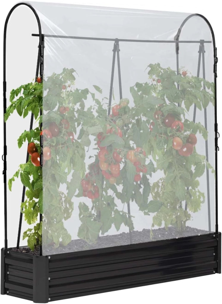 Kit Completo di 3 vasche modulari in Metallo per orto e Serra di pomodori + Traliccio + Copertura
