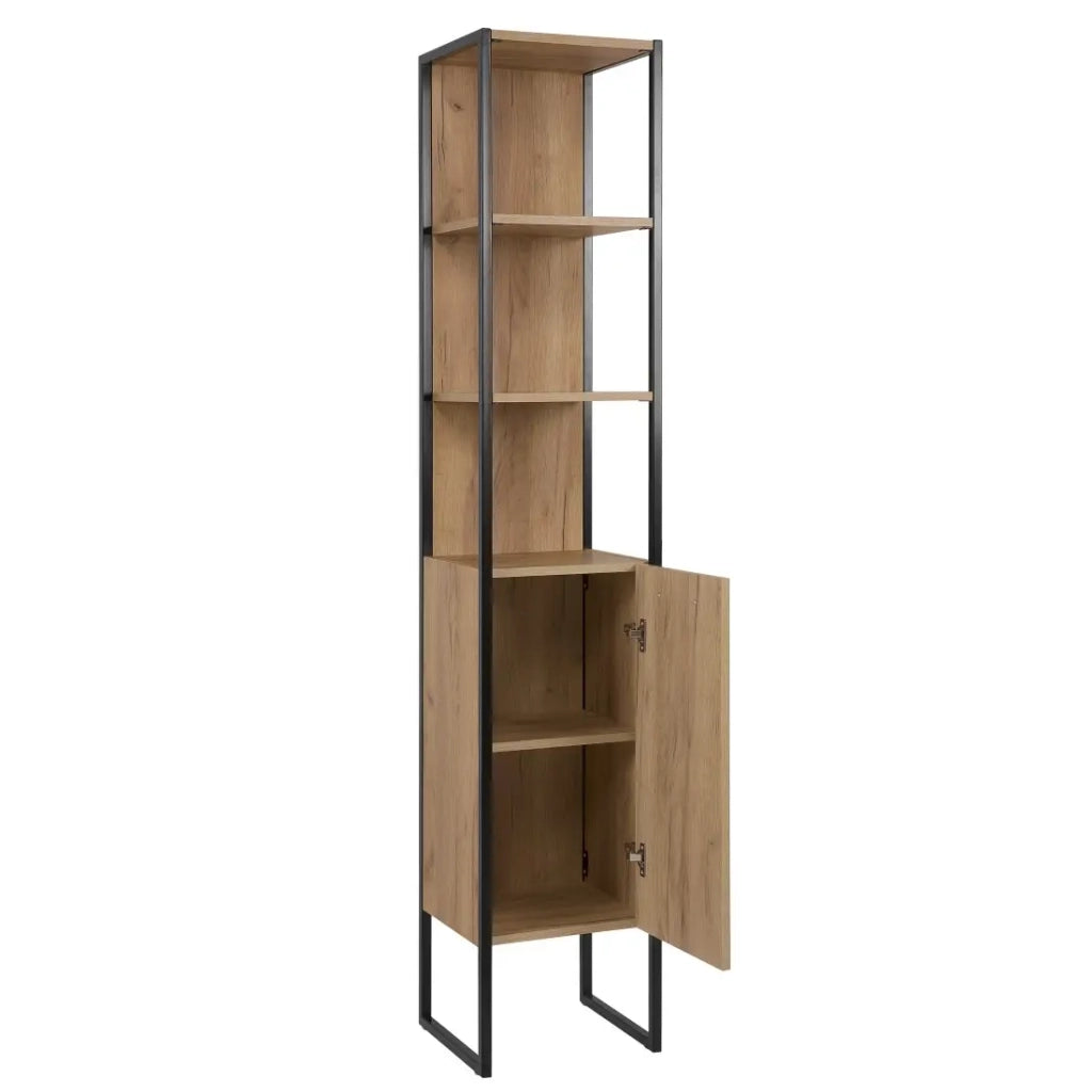 Colonna da bagno ONIL – 2 porte – Rovere chiaro e nero – Stile industriale – H185 cm