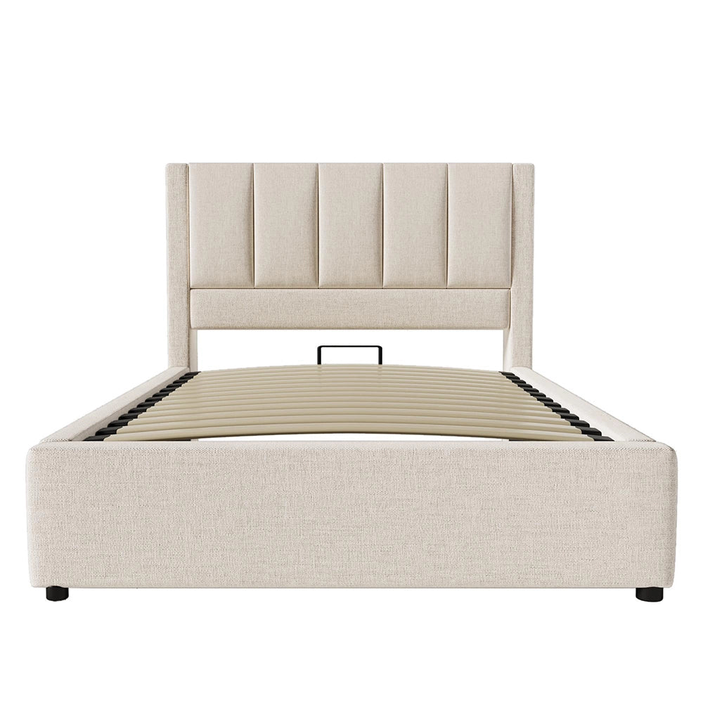 Letto imbottito-Xylo-90x200cm porta-bicchiere USB idraulico lino beige senza materasso