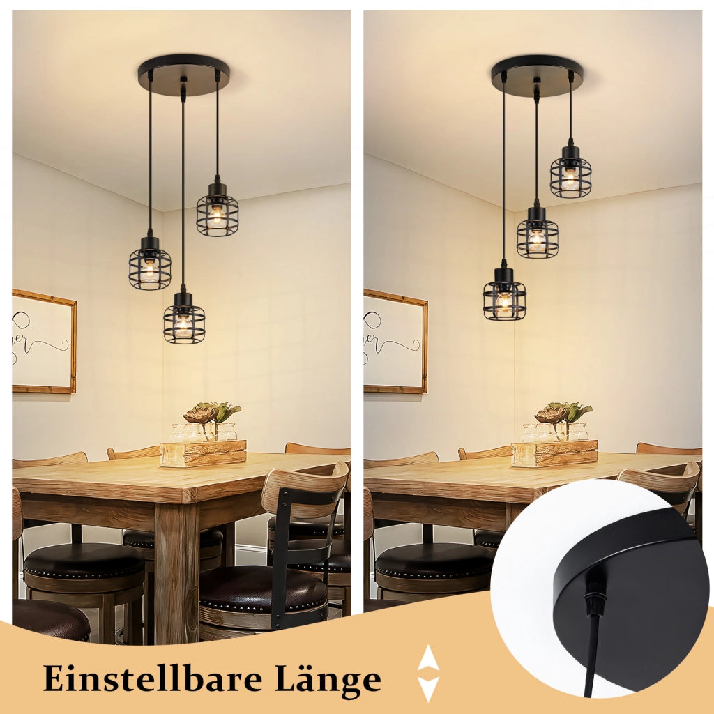 Lampada a sospensione ZMH vintage nera a 3 luci E14 per sala da pranzo cucina o bar (lampadina non inclusa)