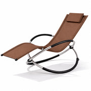 Poltrona Dondolo Reclinabile Da Giardino Con Poggiatesta Removibile In Textilene Traspirante Telaio Metallo Relax Outdoor 73 x 150 x 93 Cm Marrone
