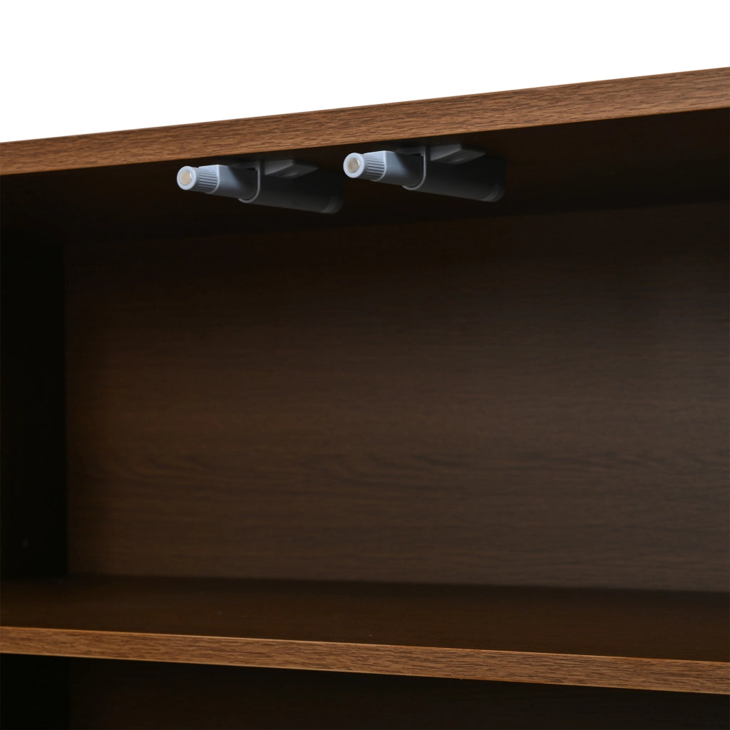 Buffet 160 ¡Á 35 ¡Á 80 cm in truciolare, finitura noce e nero, con 4 ante, ripiani regolabili e portata max 80 kg