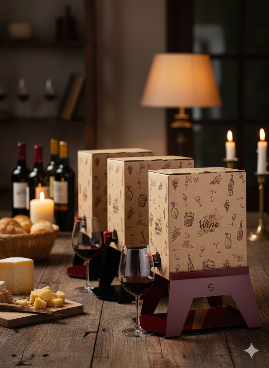 Supporto per Contenitore Vino 10 cm Bag 3L con Vassoio in Ferro Alluminato Lisa Luxury Bacco Nero