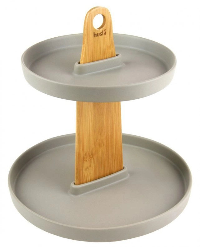 Alzata per torta a due piani in ceramica e legno Husla 73975