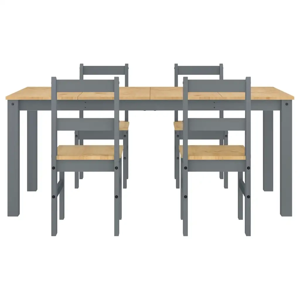 vidaXL Set da Pranzo 5 pz Panama Grigio in Legno Massello di Pino