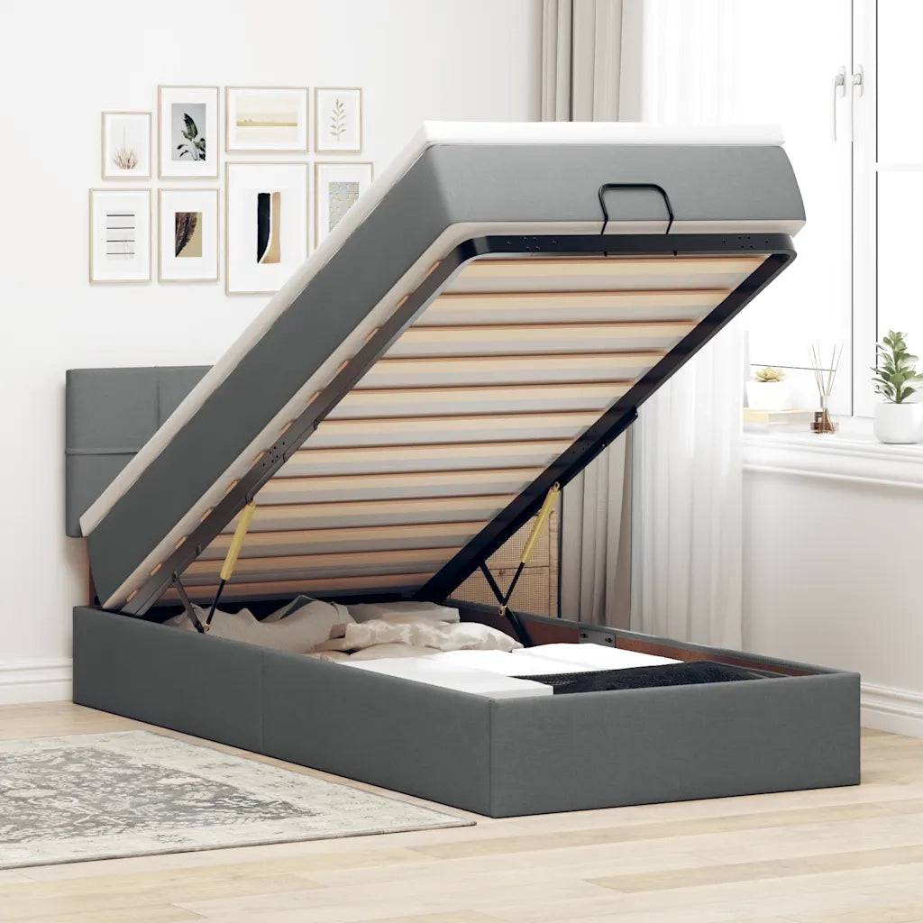 Pouf Letto con Materasso e LED Grigio Scuro 80x200cm in Tessuto