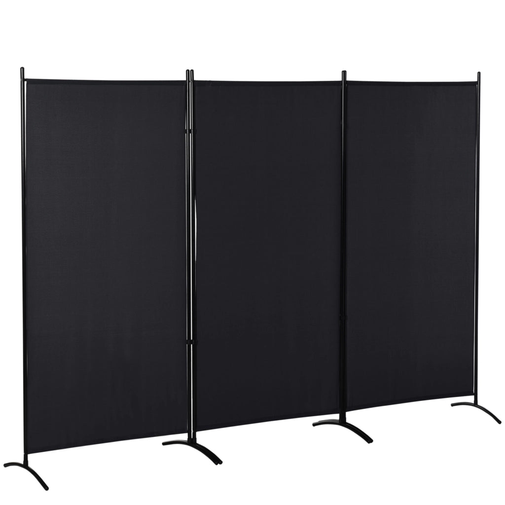 Paravento Separ¨¦ da Interno a 3 Pannelli Pieghevole in Metallo e Poliestere. 253x50x182 cm. Nero