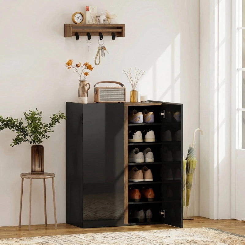 Scarpiera con 6 ripiani e chiusura ammortizzata, design senza maniglie, per ingresso, nero, 108,5 × 47,5 × 22,5 cm