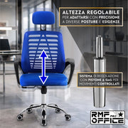 RMF Sedia Ufficio Ergonomica Professionale Reclinabile, Sedia Scrivania in Rete con Seduta Comoda e Rilassante - Poltrona Relax Ufficio con Ruote Girevoli Altezza Regolabile BLU