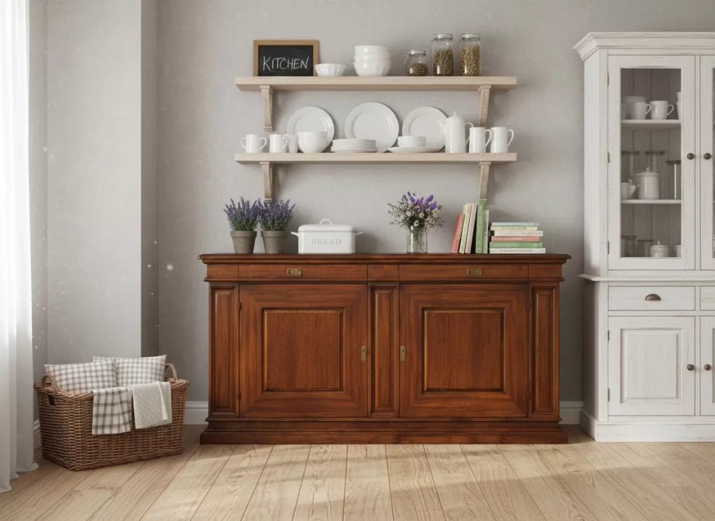 Madia credenza in legno 2 porte 2 tinta noce  l.205 p.57 h.113 - Mobili 2G