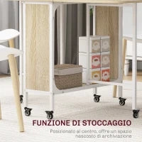 Tavolo da Pranzo Pieghevole per 6 Persone max con Ripiano, in Legno e Metallo, 130x80x74 cm, Bianco e color Legno