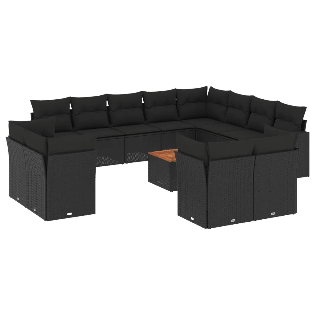 Set Divani da Giardino 13pz con Cuscini Nero in Polyrattan 3223948