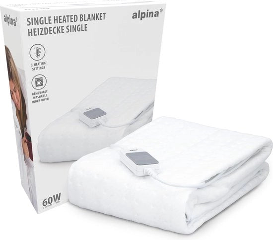 Cuscino Elettrico per 1 Persona - Riscaldante - Lava in Lavatrice - 150x80cm - 3 Modalità - Comando a Distanza - Bianco