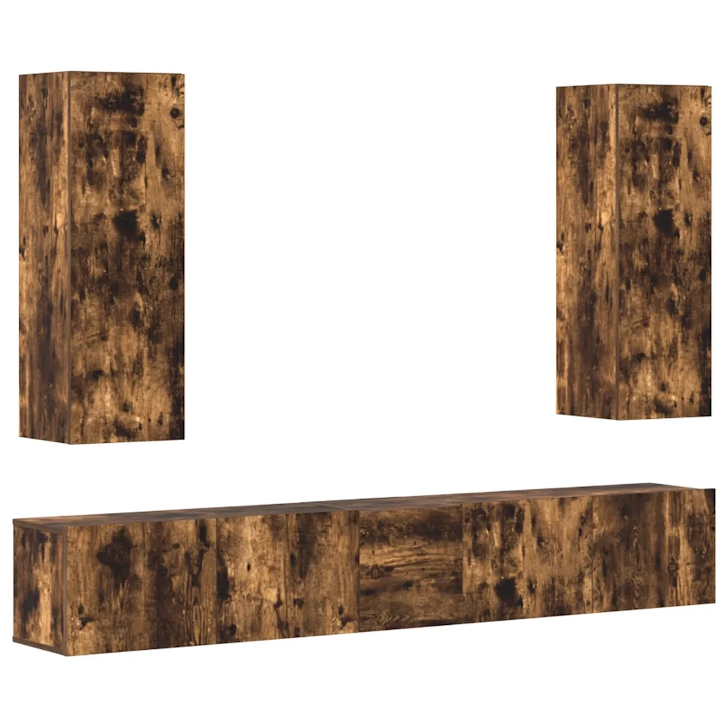 Set di Mobili Porta TV 5 pz Rovere Fumo in Legno Multistrato 3114251