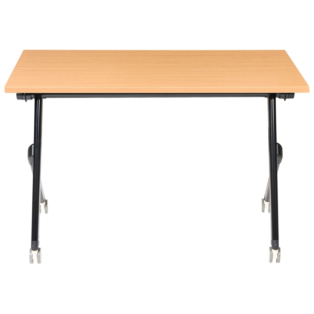 Scrivania da ufficio pieghevole con struttura in metallo marrone e nero, piano in MFC 120 x 60 cm, tavolo pieghevole portatile con rotelle