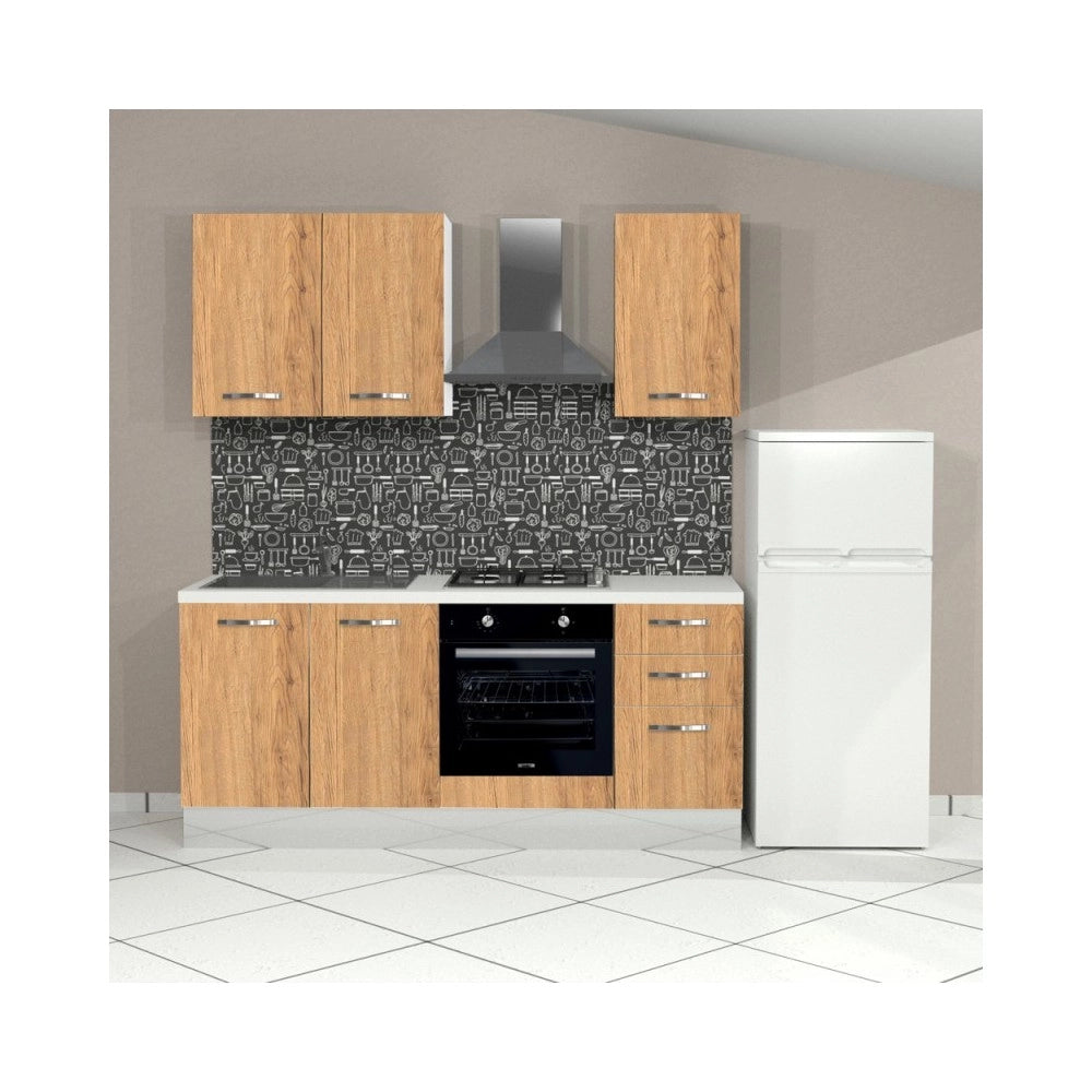 Cucina Taurus 195 cm Sinistra con Elettrodomestici Inclusi – Bianco e Rovere Nebraska