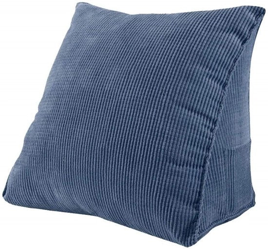 Cuscino di supporto per la schiena - Cuscino di riposo - Disegno triangolare con tasca di ripostiglio e cuscino cilindrico regolabile - 1 pezzo - Per leggere/ guardare TV a letto o su divano blu